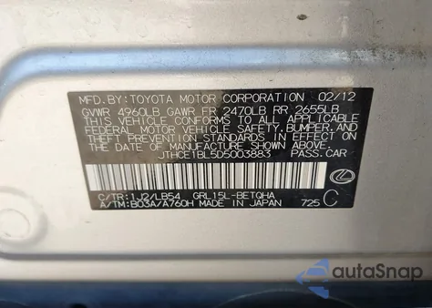 2013 Lexus Gs 350 from USA, damaged, VIN JTHCE1BL5D5003883